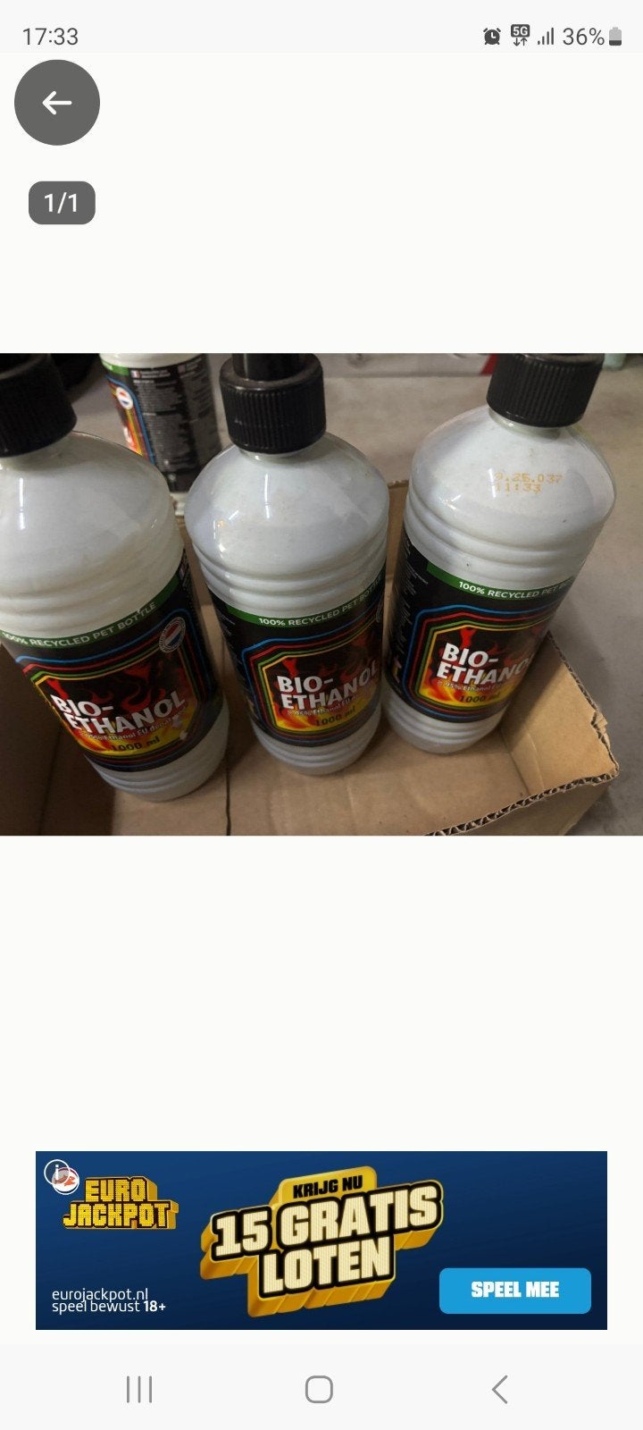 Bio-Ethanol 100 Liter in vat, Ophalen, Gebruikt