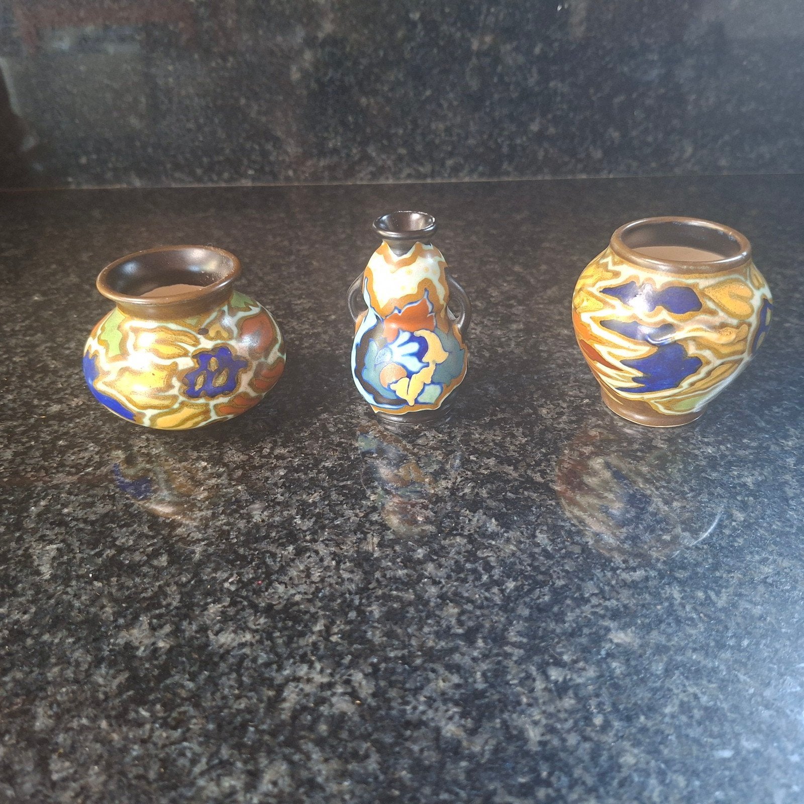 3 lieve Gouda Holland miniatuur vaasjes, Antiek en Kunst, Antiek | Vazen, Ophalen of Verzenden