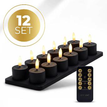 NIEUW: KENN GlowPro 12 Oplaadbare Waxinelichtjes - Zwart, Overige materialen, Zwart, Nieuw, Ophalen of Verzenden