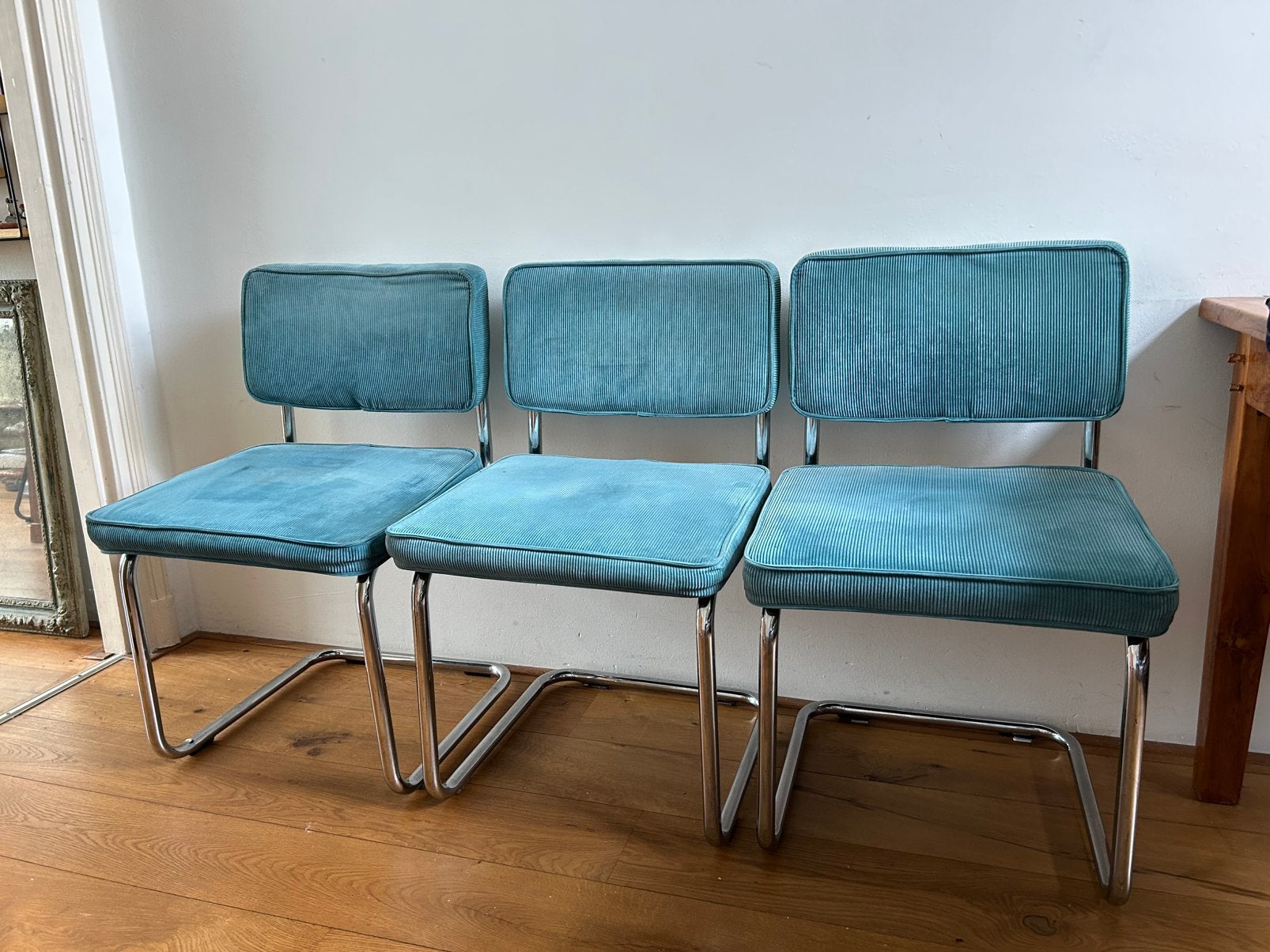 Rib fluwelen eetkamerstoelen blauw, Ophalen, Gebruikt, Blauw