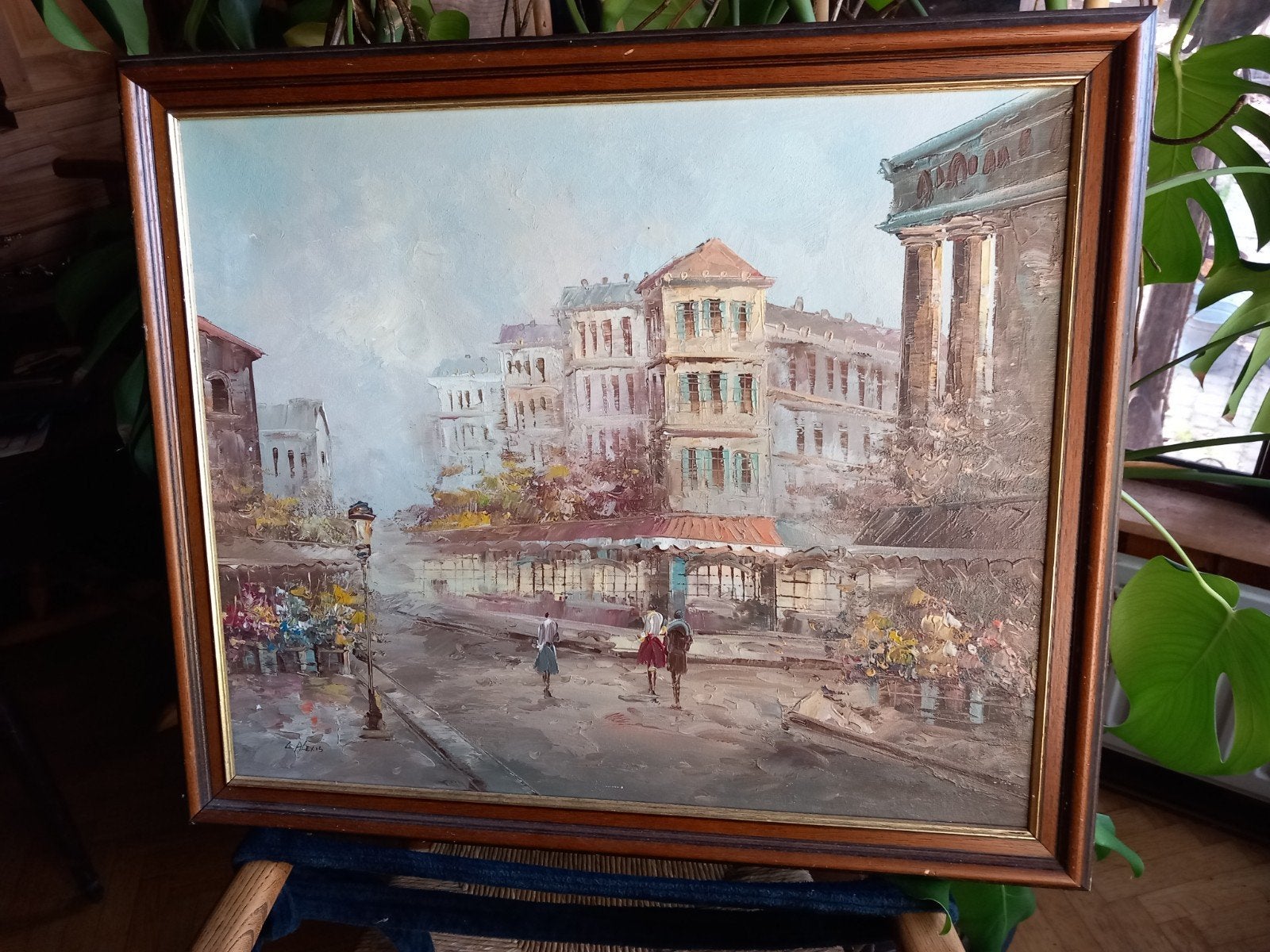 Olieverfschilderij Stadsgezicht gesigneerd L. Alexis, Doek, Impressionistisch, Ophalen of Verzenden, Gesigneerd