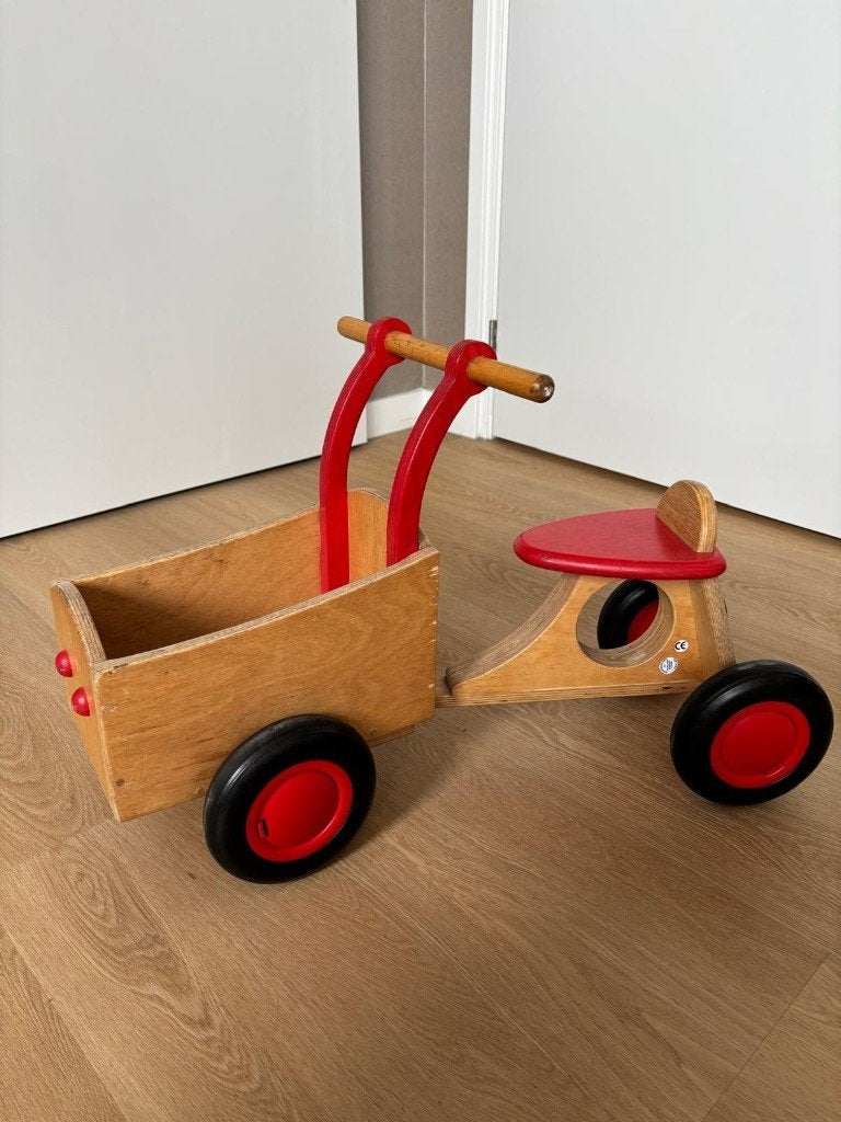 Houten loopfiets met kar - Van Dijk Toys, Ophalen, Gebruikt, Loopfiets