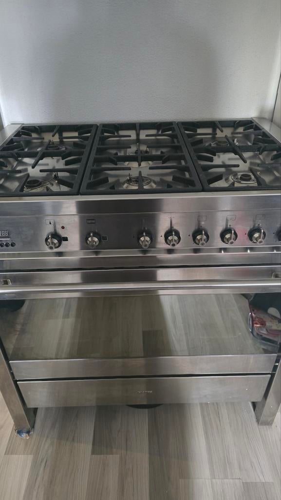 Smeg oven 90 cm met afzuigkap - Gebruikt, goede staat, Gebruikt, 60 cm of meer, Ophalen of Verzenden, Gas