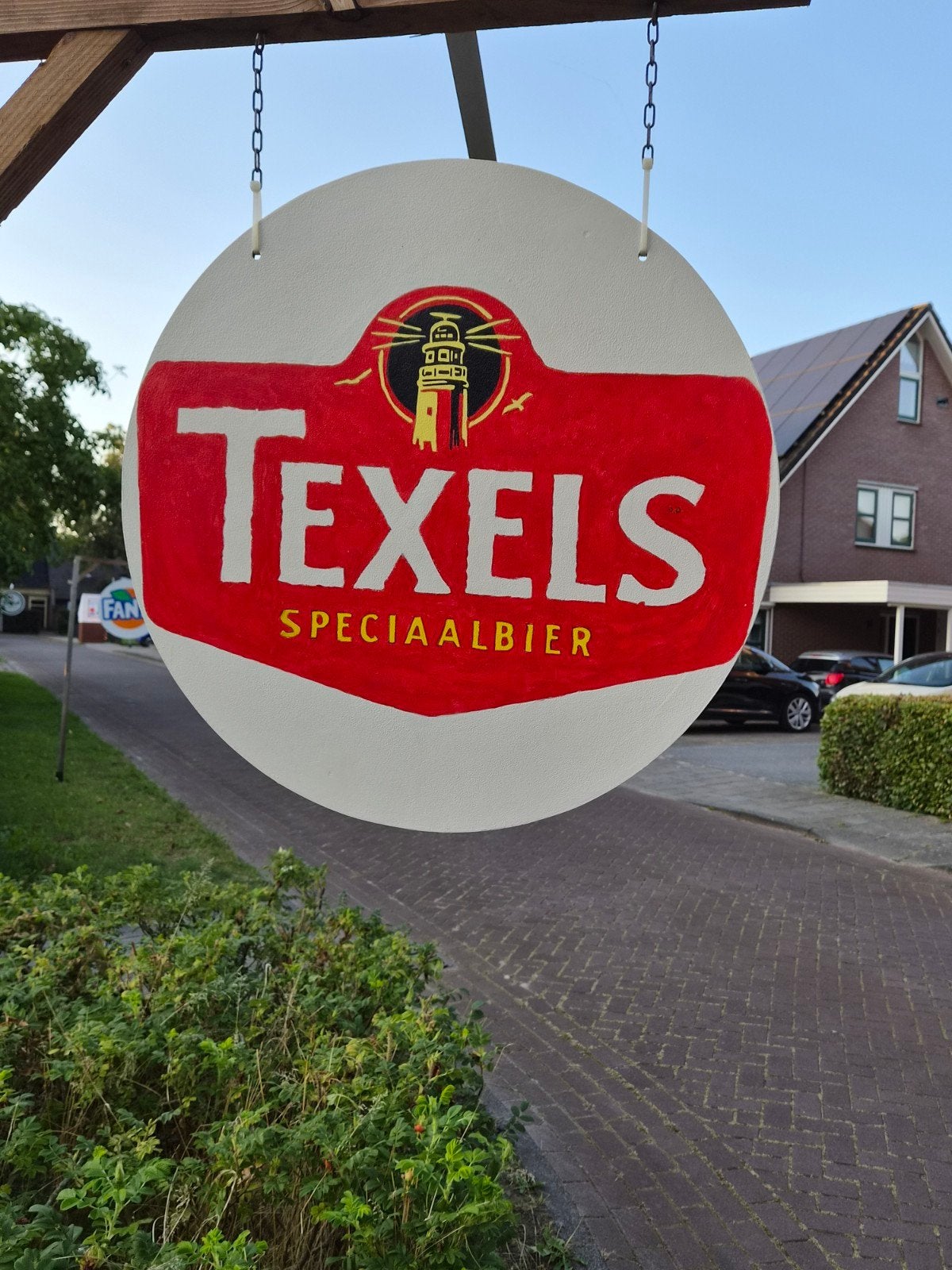 Handbeschilderd Reclamebord Texels Speciaalbier - 59 cm, Ophalen, Zo goed als nieuw, Reclamebord