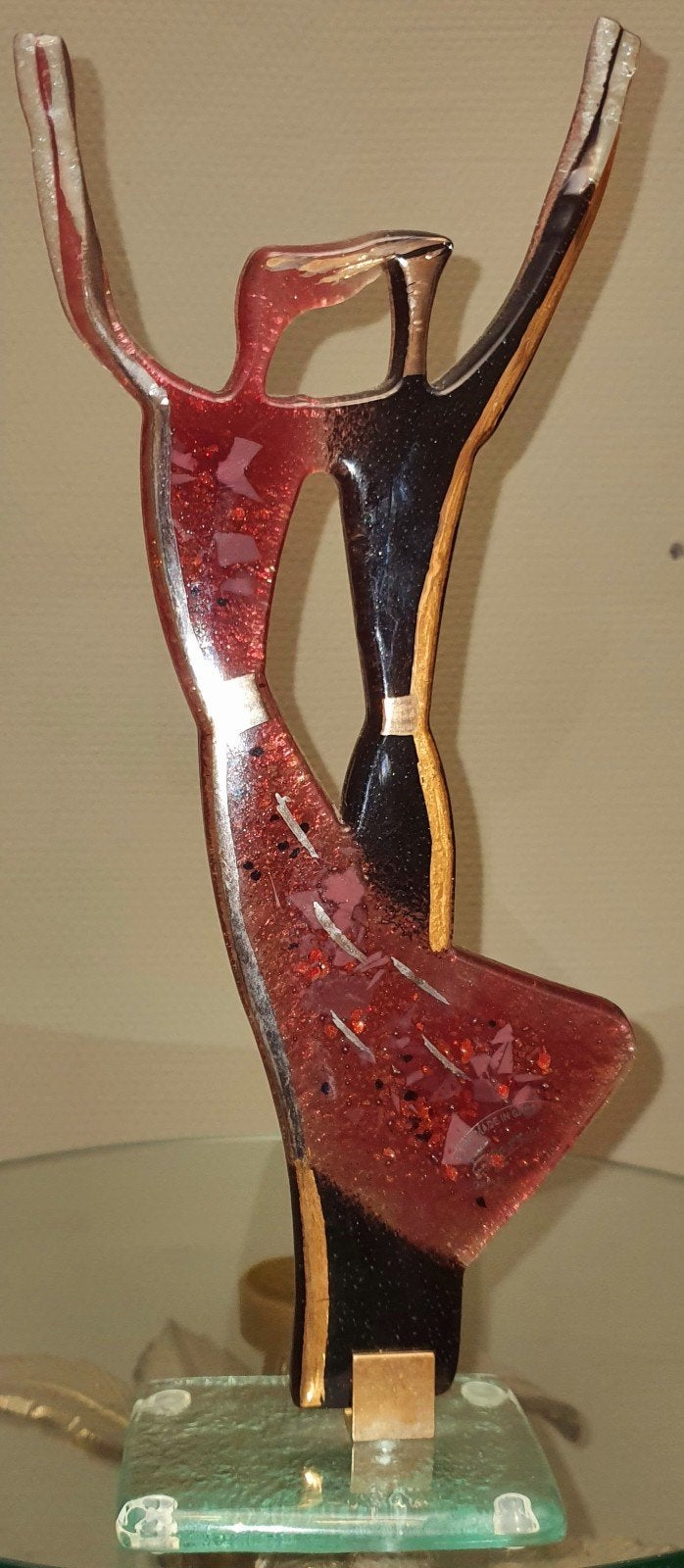 Man vrouw kunst object sculptuur glaskunst door kunstenaar, Antiek en Kunst, Glas, 34 cm, Beeld, Ophalen of Verzenden