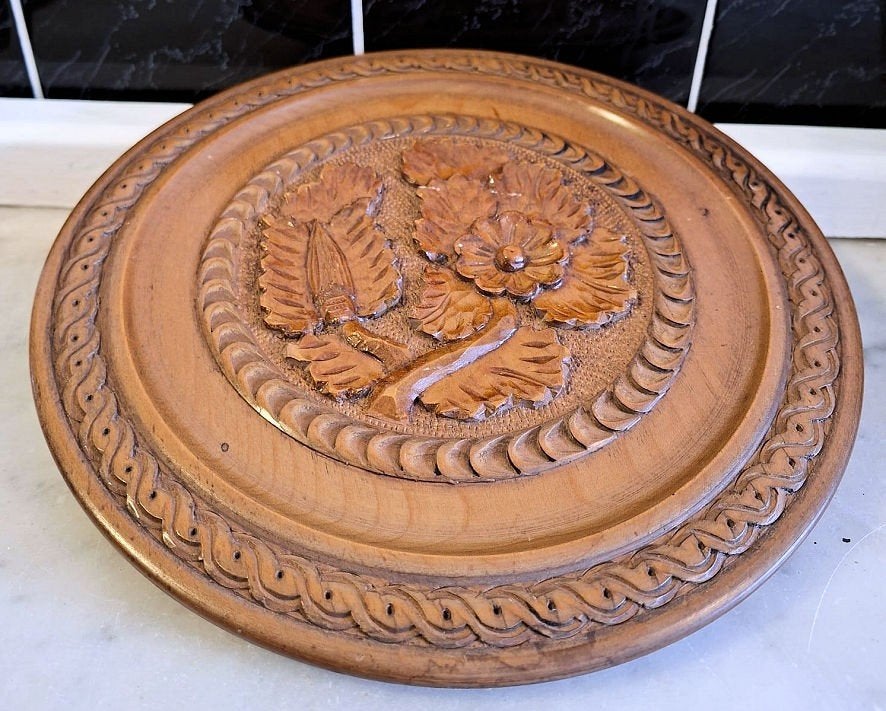Vintage Handgemaakt Houten (Wand)Bord - 26 cm, Ophalen of Verzenden