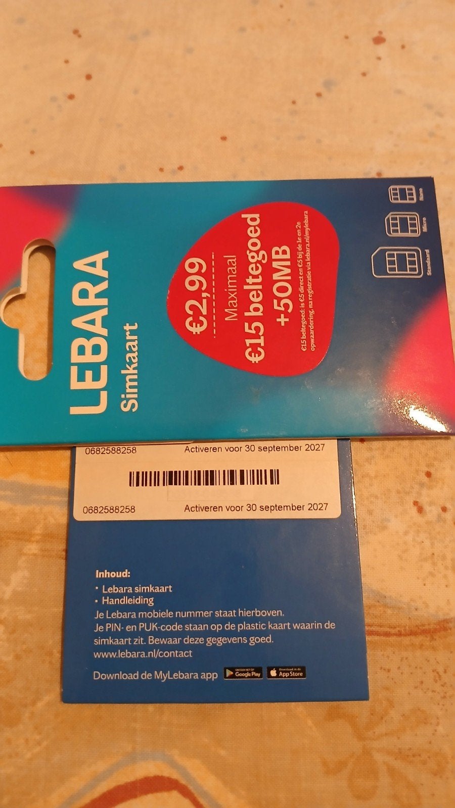 06-8258-8258 MOOI NUMMER LEBARA PREPAID SIMKAART NUMMER, Telecommunicatie, Prepaidkaarten en Simkaarten, Ophalen of Verzenden