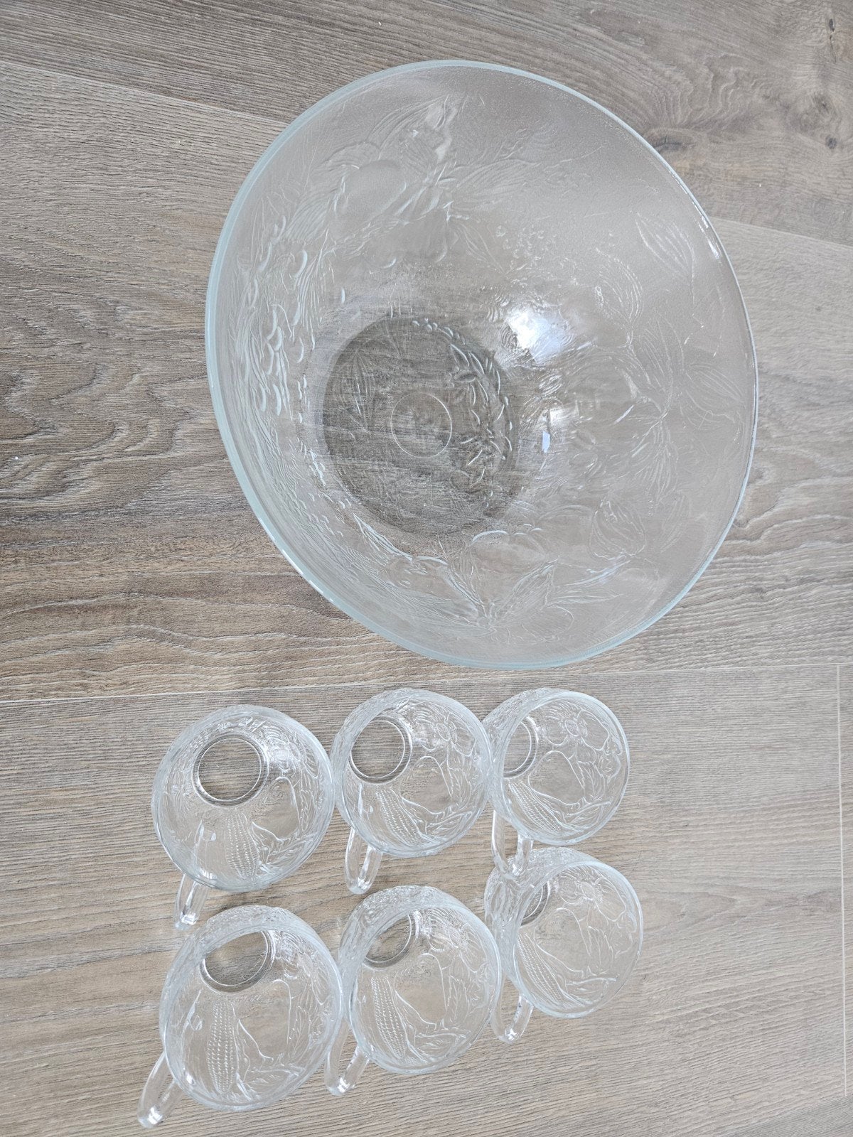 Vintage Glazen Punch Set met Kom en 6 Kopjes, Ophalen