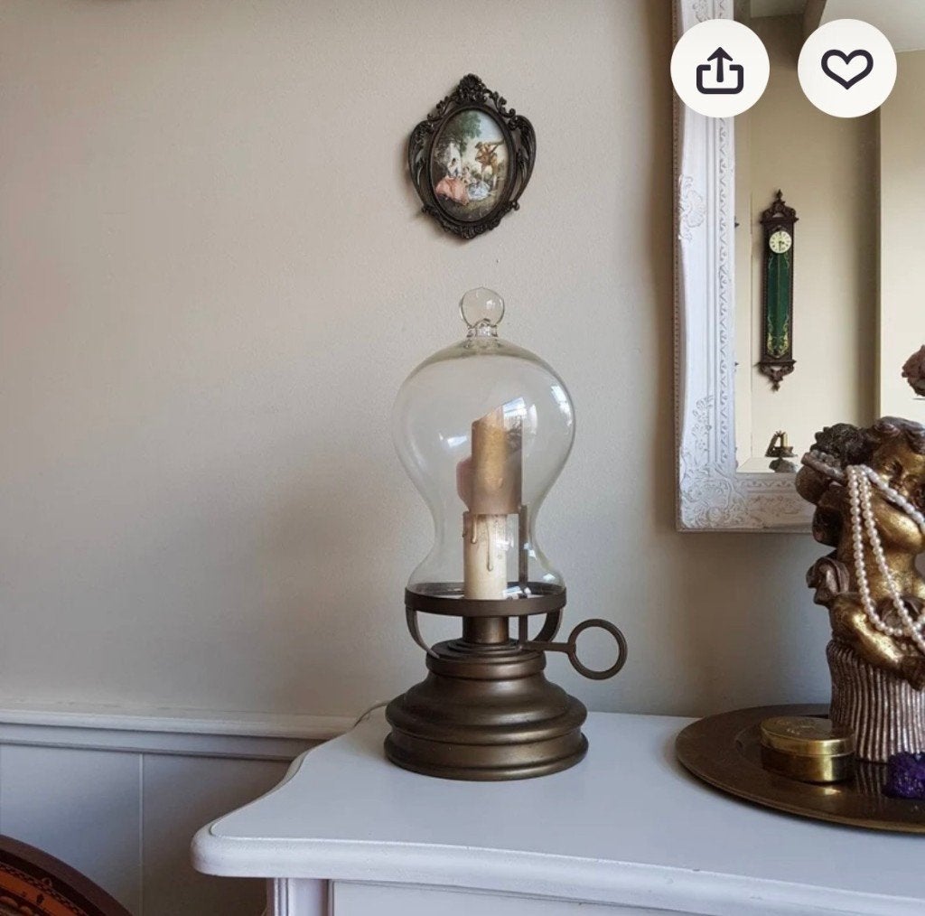 Vintage messing lamp met glazen koepel (elektrisch), Ophalen of Verzenden