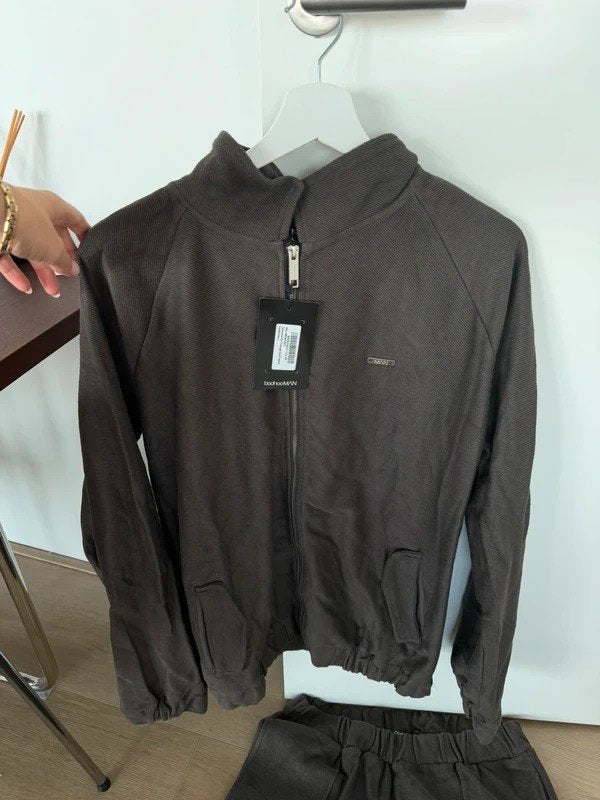 boohooMAN Harrington jas charcoal maat L, Ophalen of Verzenden, Nieuw, Maat 52/54 (L), Bruin