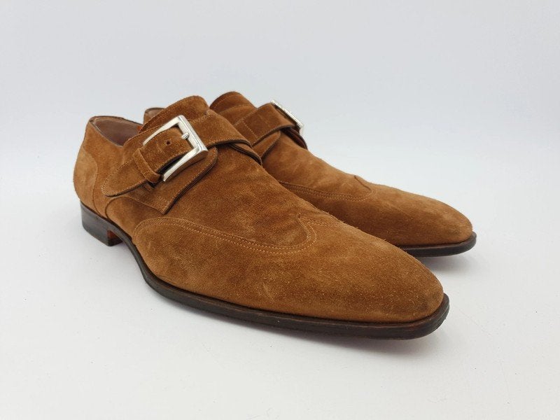 Prachtige Santoni suede schoenen met gesp en cognac kleur 9, Bruin, Ophalen of Verzenden, Santoni, Gespschoenen