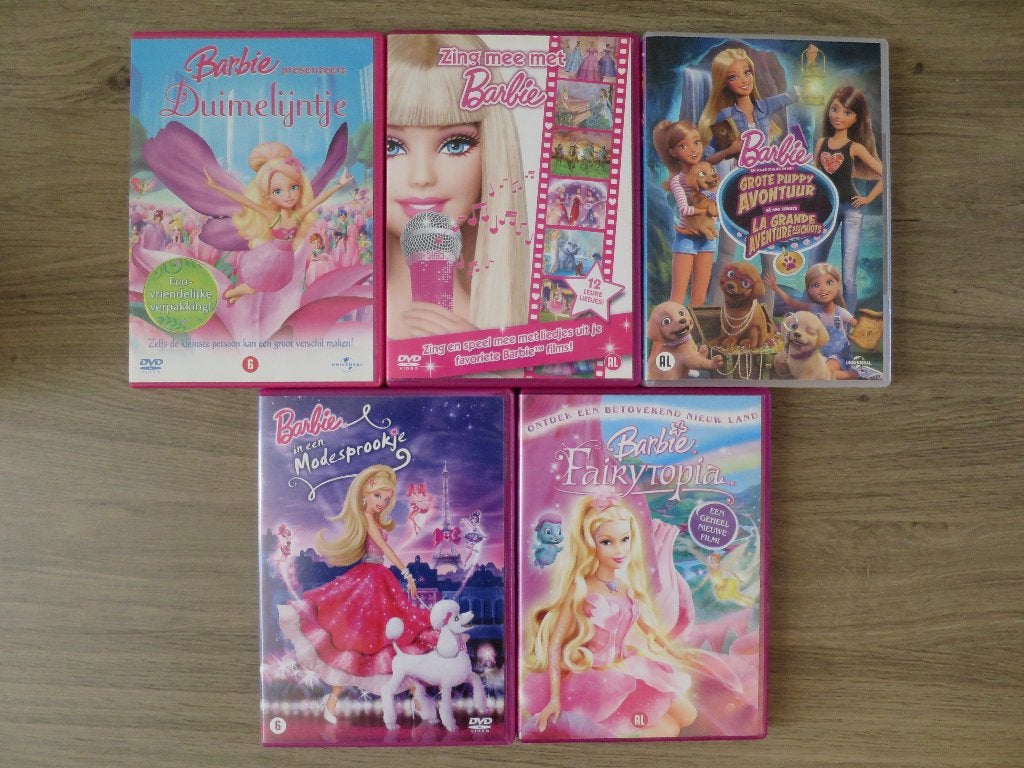 Leuke set van 5 Barbie DVD’s – Los of als voordelig pakket!, Alle leeftijden, Ophalen of Verzenden, Zo goed als nieuw