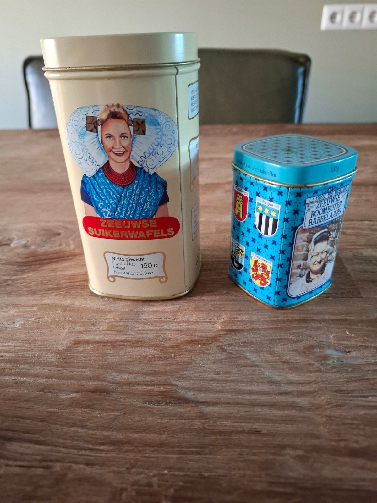 Vintage blikken: Zeeuwse Suikerwafels,  Roomboter Babbelaars, Ophalen of Verzenden, Gebruikt, Overige merken
