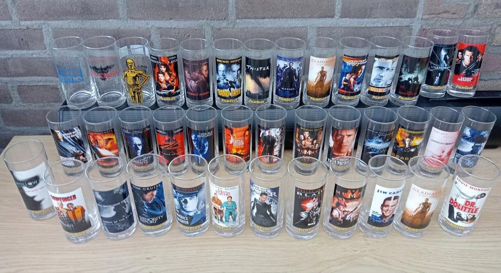 Grote collectie filmclub glazen - 39 stuks, Ophalen, Zo goed als nieuw