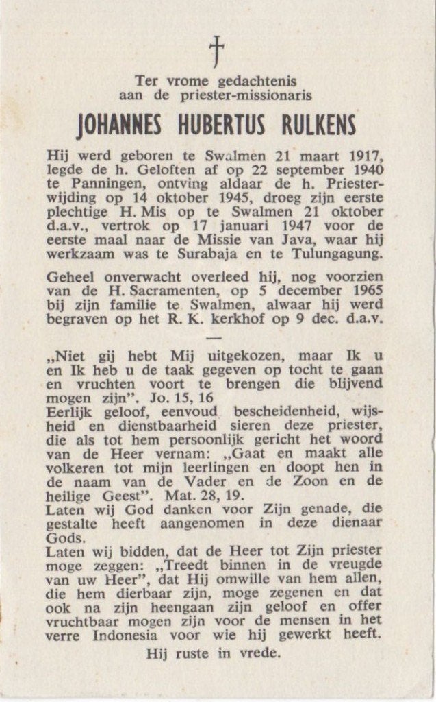 pater Johannes H. Rulkens 1917 Swalmen + 1965 Swalmen, 48 jr, Ophalen of Verzenden