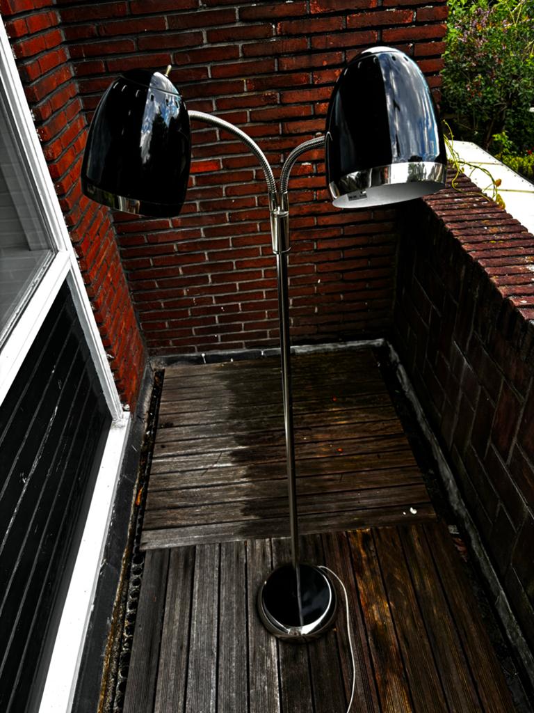 Vloerlamp glanzend zwart en chroom, Ophalen, Gebruikt, Metaal, 150 tot 200 cm