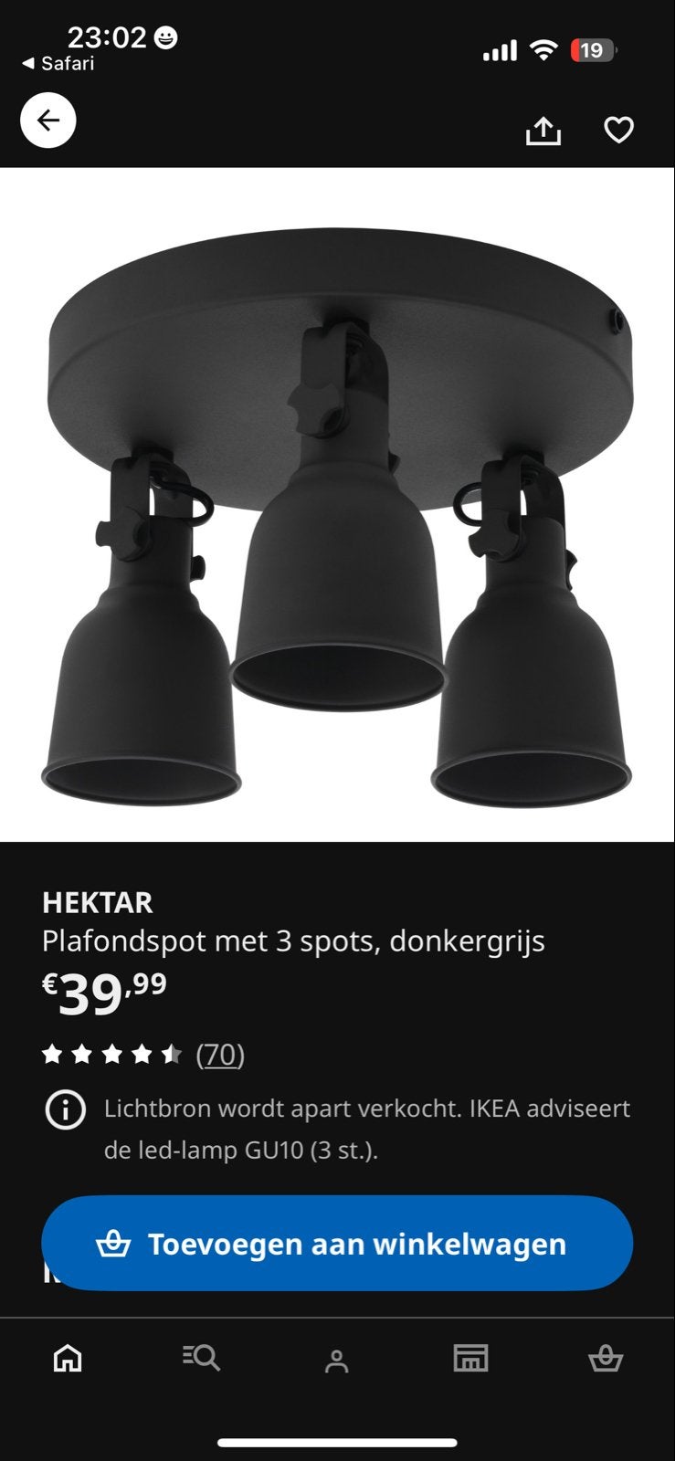 IKEA Hektar Plafondspot met 3 spots, donkergrijs, Ophalen, GU10, Zo goed als nieuw, LED
