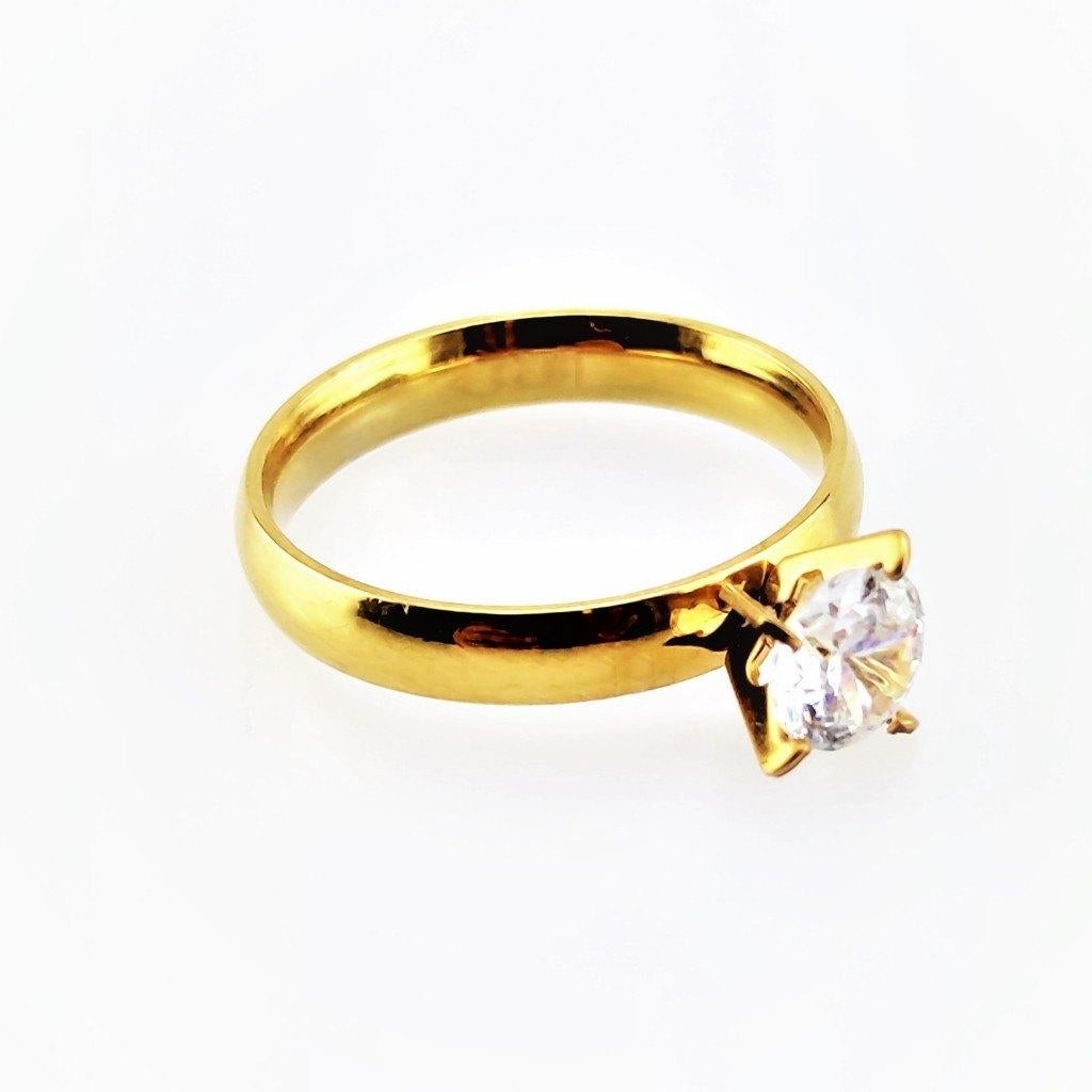 Solitaire Ring van Goudkleurig Rroestvrij Staal - Dames, Met kristal, Birgitta-Gracht 33, 6465 EL Kerkrade, Nederland, Nieuw, Esde2