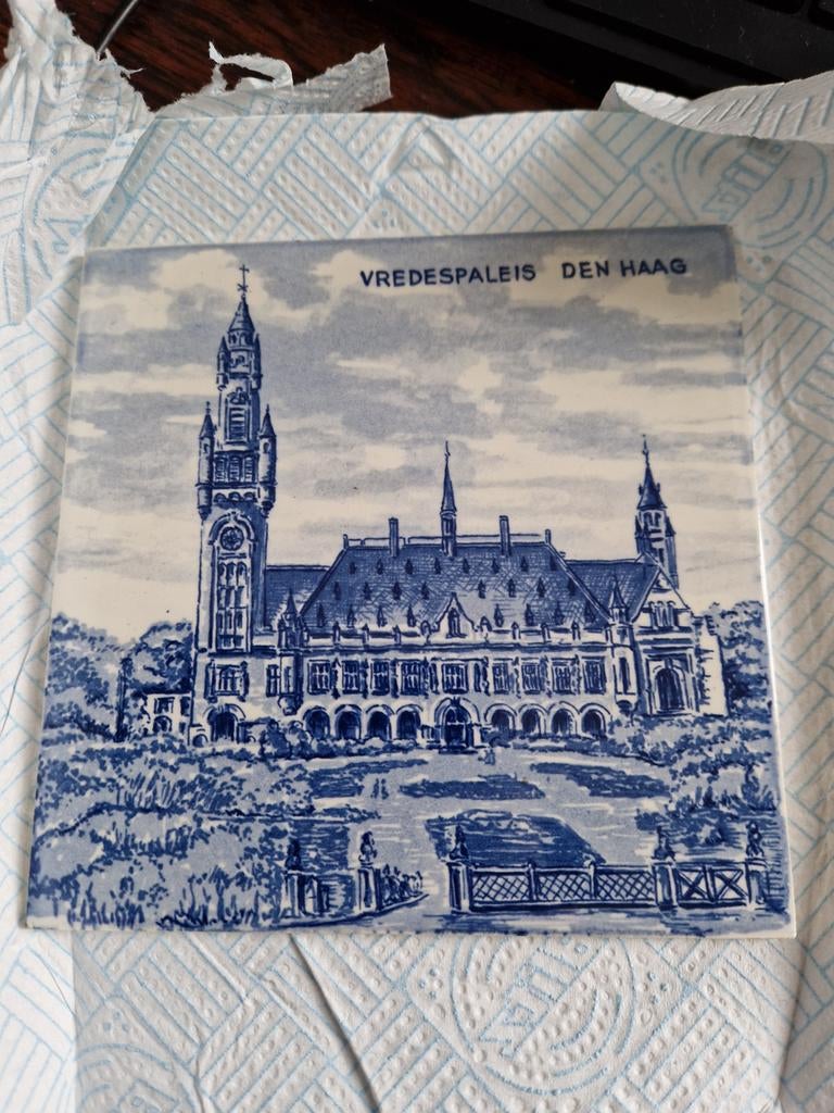 Tegel Vredespaleis Den Haag - Delft blauw, Ophalen of Verzenden