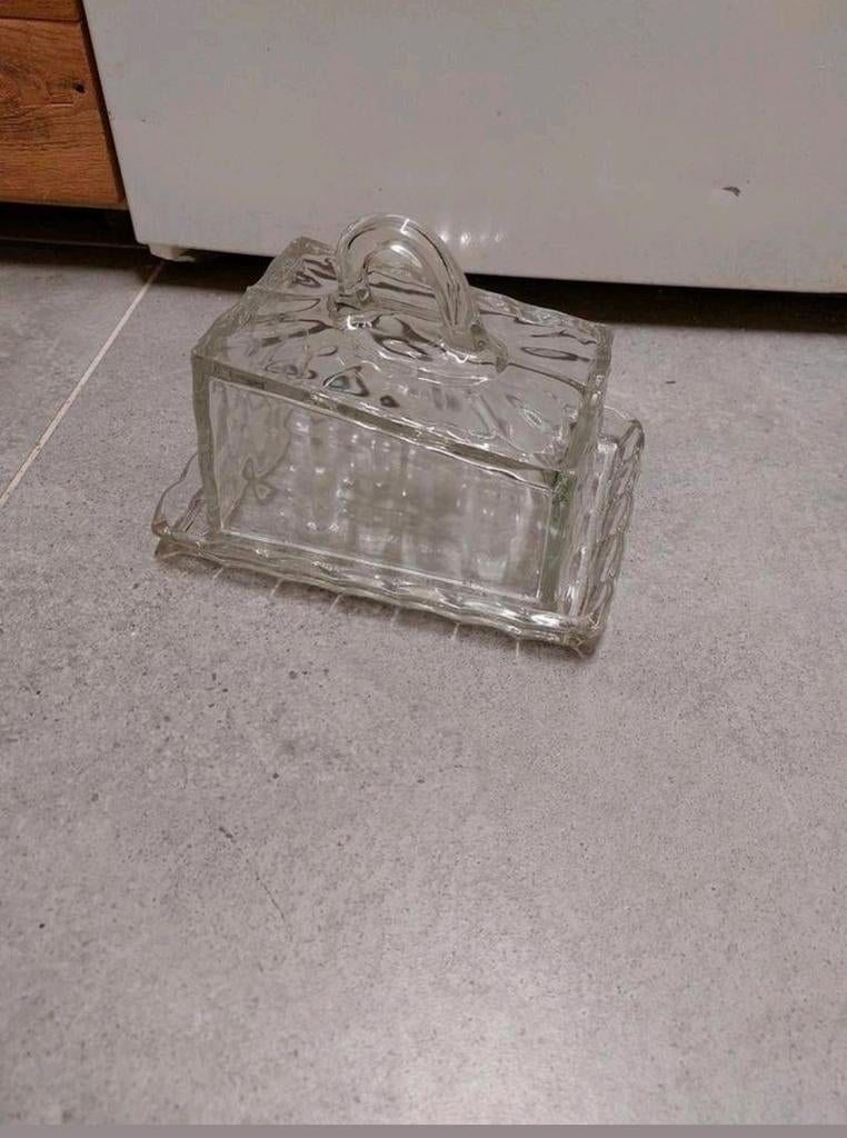 Art deco Jugendstil glazen kaasbak botervloot, Ophalen of Verzenden