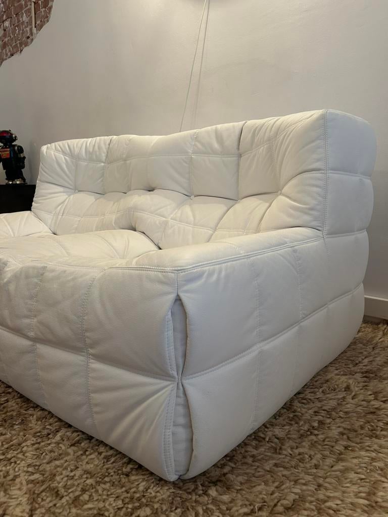 Ligne roset kashima in wit leder, Ophalen, 150 tot 200 cm, Tweepersoons, 75 tot 100 cm