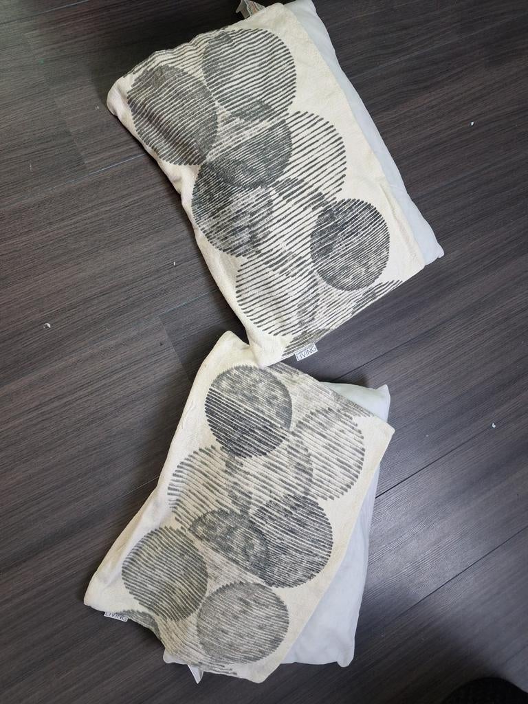 Set van 2 sierkussens - Beige met cirkelpatroon, Ophalen, Zo goed als nieuw, Beige, Rechthoekig
