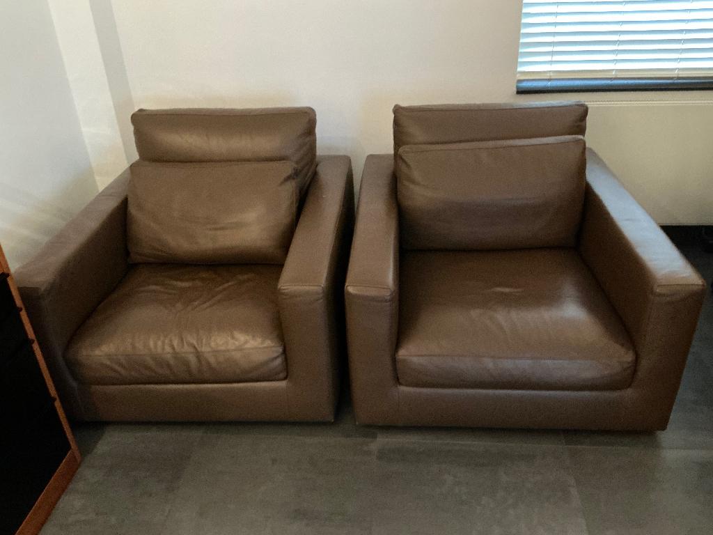 Fauteuils 2 stuks Mauro Linteloo, Ophalen, Leder, Gebruikt, 100 tot 125 cm