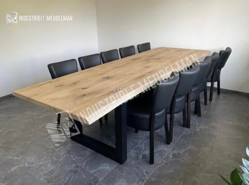 Industrieel Eettafel Massief Eiken Boomstam Tafel Eikentafel, Huis en Inrichting, Verzenden, Industrieel Eiken Boomstam Massief Stalen Tafelpoten