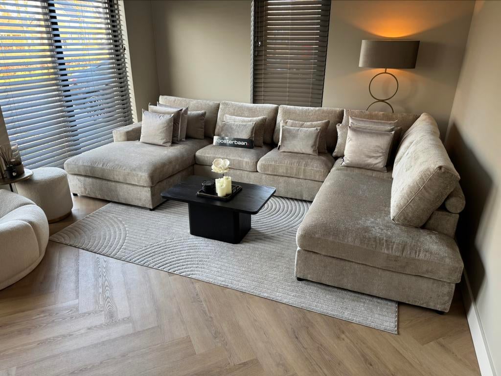 Luxe Velvet Teddy U-bank Nepal 180x370x240cm Sand NEW Uniek, Huis en Inrichting, Banken | Bankstellen, Info@oosterbaanwonen.nl