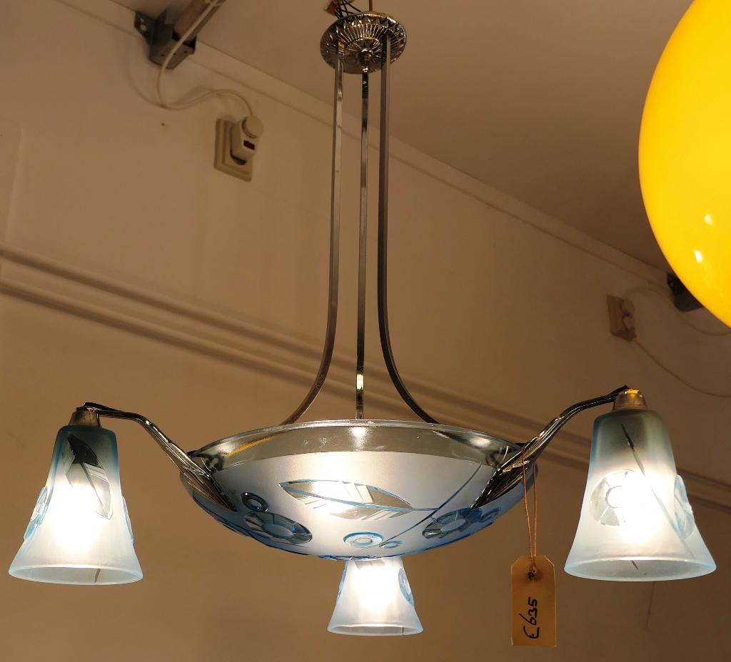 Een helder blauwe art déco lamp ca 1930 ., Antiek en Kunst, Antiek | Lampen, Ophalen of Verzenden