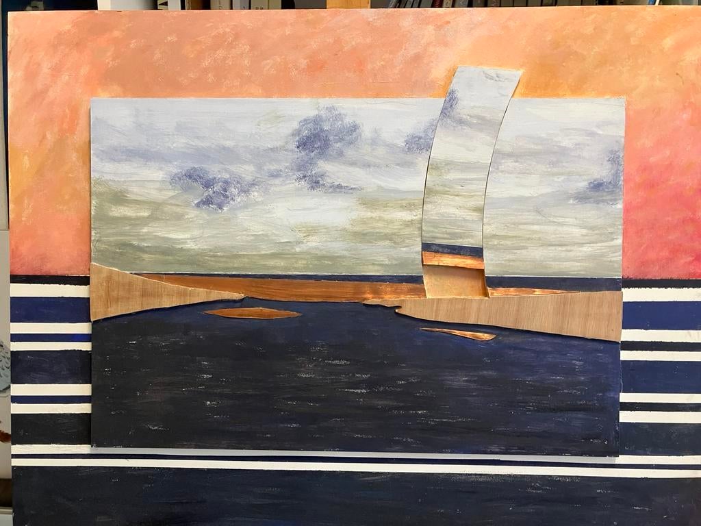 Schilderij Verschoven landschap l, Antiek en Kunst, Ophalen