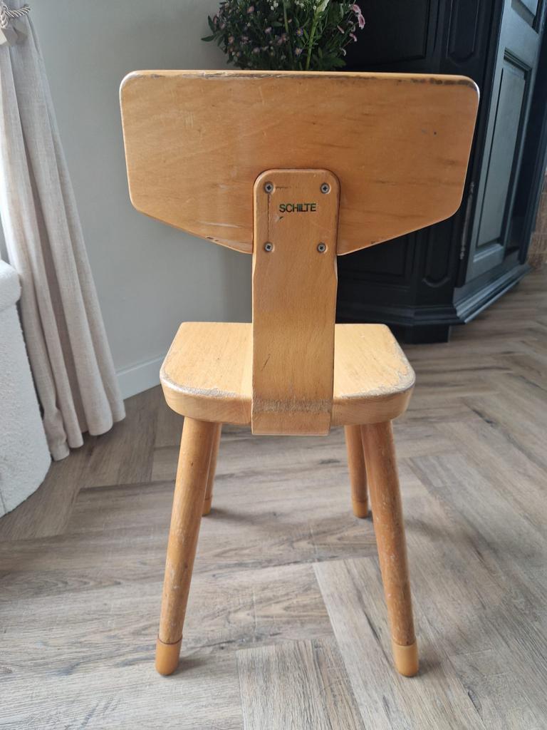 Vintage Schilte schoolstoeltje, Gebruikt, Bruin, Ophalen of Verzenden, Eén