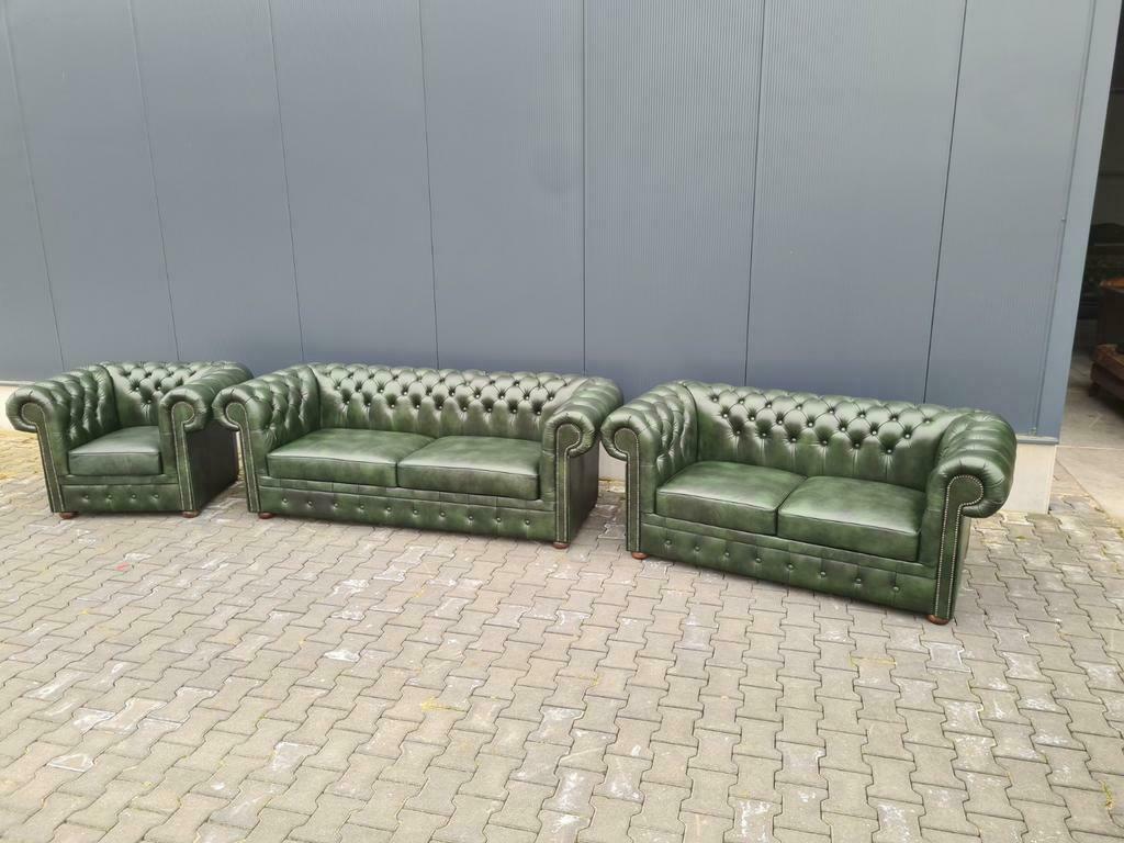 Nieuw CHESTERFIELD XL bankstel groen + GRATIS BEZORGING, Huis en Inrichting, Banken | Bankstellen, Chesterfield, Nieuw, Leer, Ophalen of Verzenden