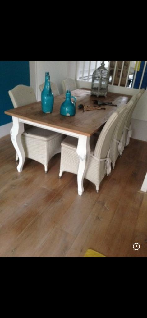 Eethoek stijgerhout met 6 Vincent Sheppard stoelen, Ophalen of Verzenden, Zo goed als nieuw, 4 tot 6 stoelen