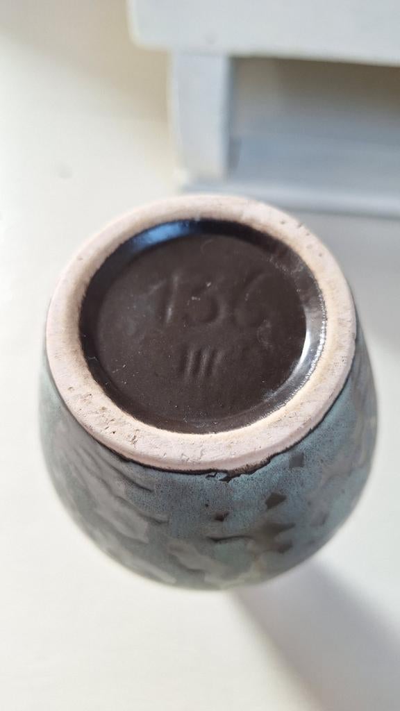West Germany vintage vaas, conisch model, Jade groen gewolkt, Gebruikt, Vintage, Ophalen of Verzenden, Nvt