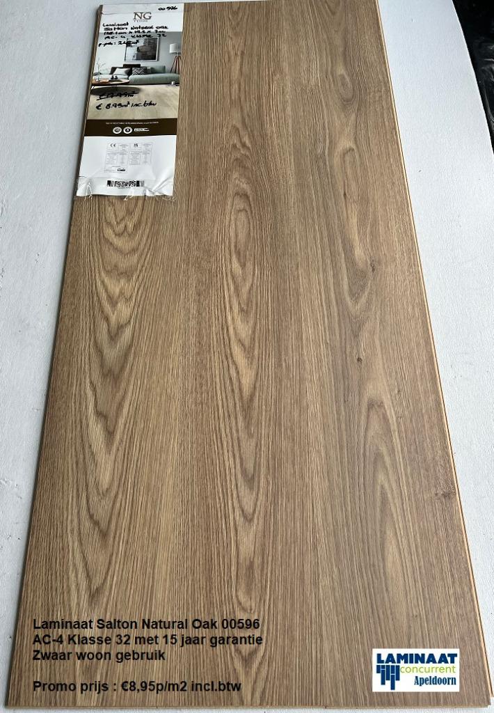 Laminaat Salton Natural Oak Zonder V-groev €8,95p/m2, Bruin, 75 m² of meer, Laminaat promo prijs, Nieuw
