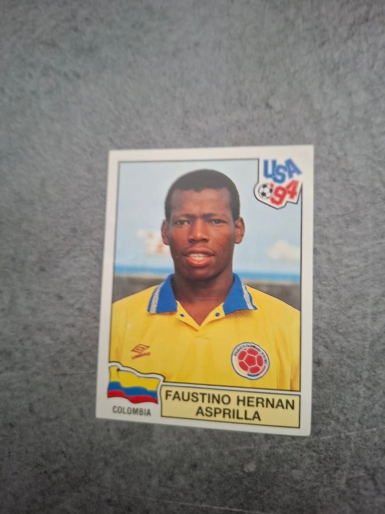 Panini WK 94 USA (rood). Faustino Hernan Asprilla Colombia., Verzenden, Gebruikt, Sticker