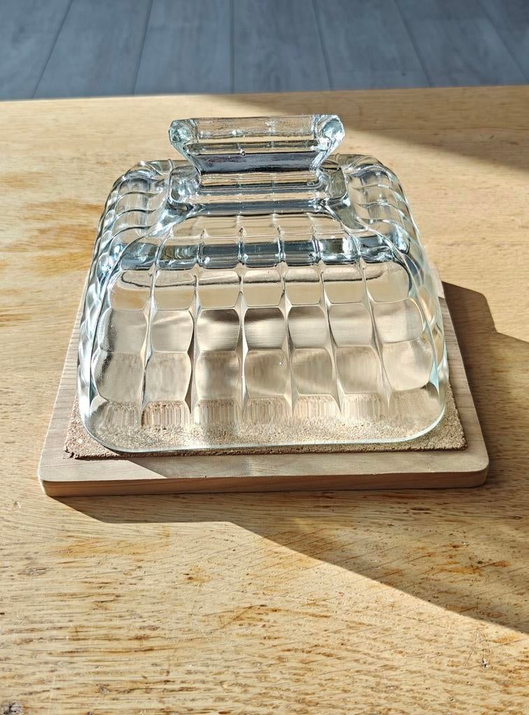 Glazen kaasstolp met houten plank, Ophalen of Verzenden, Gebruikt