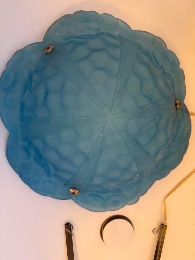 Art Deco blauw glazen schaal lamp hanglamp - Frankrijk, Antiek en Kunst, Antiek | Lampen, Ophalen