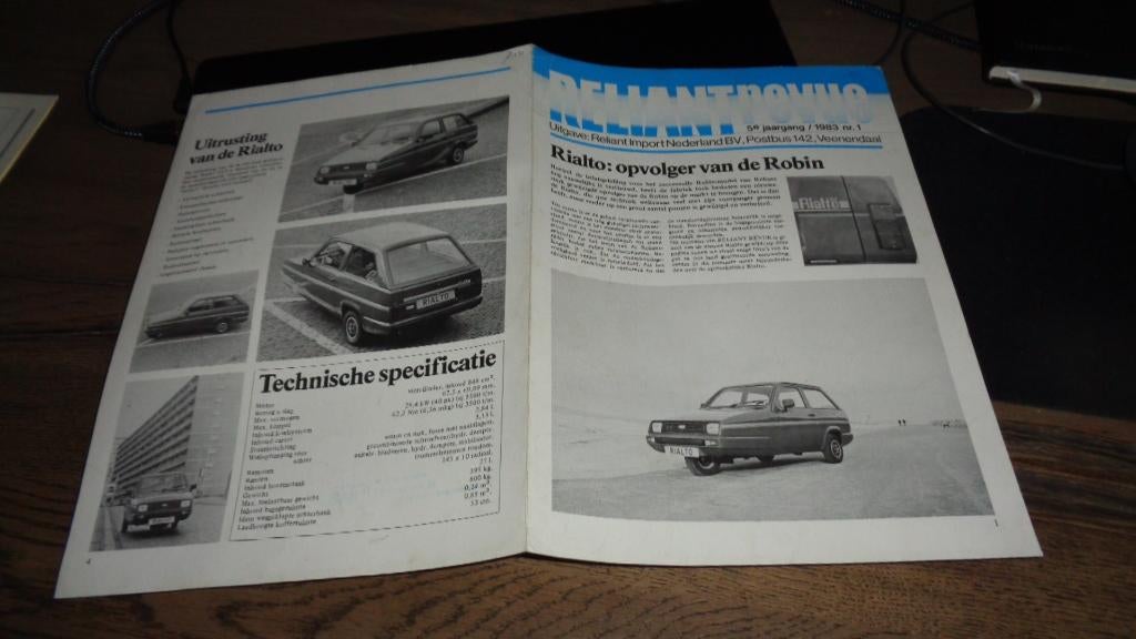 Folder RELIANT  RIALTO  ,  1983, Verzenden, Zo goed als nieuw, Overige merken
