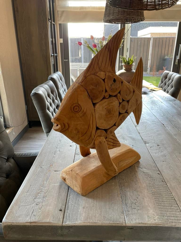 Teak houten vis handgemaakt, Antiek en Kunst, Kunst | Beelden en Houtsnijwerken, Ophalen