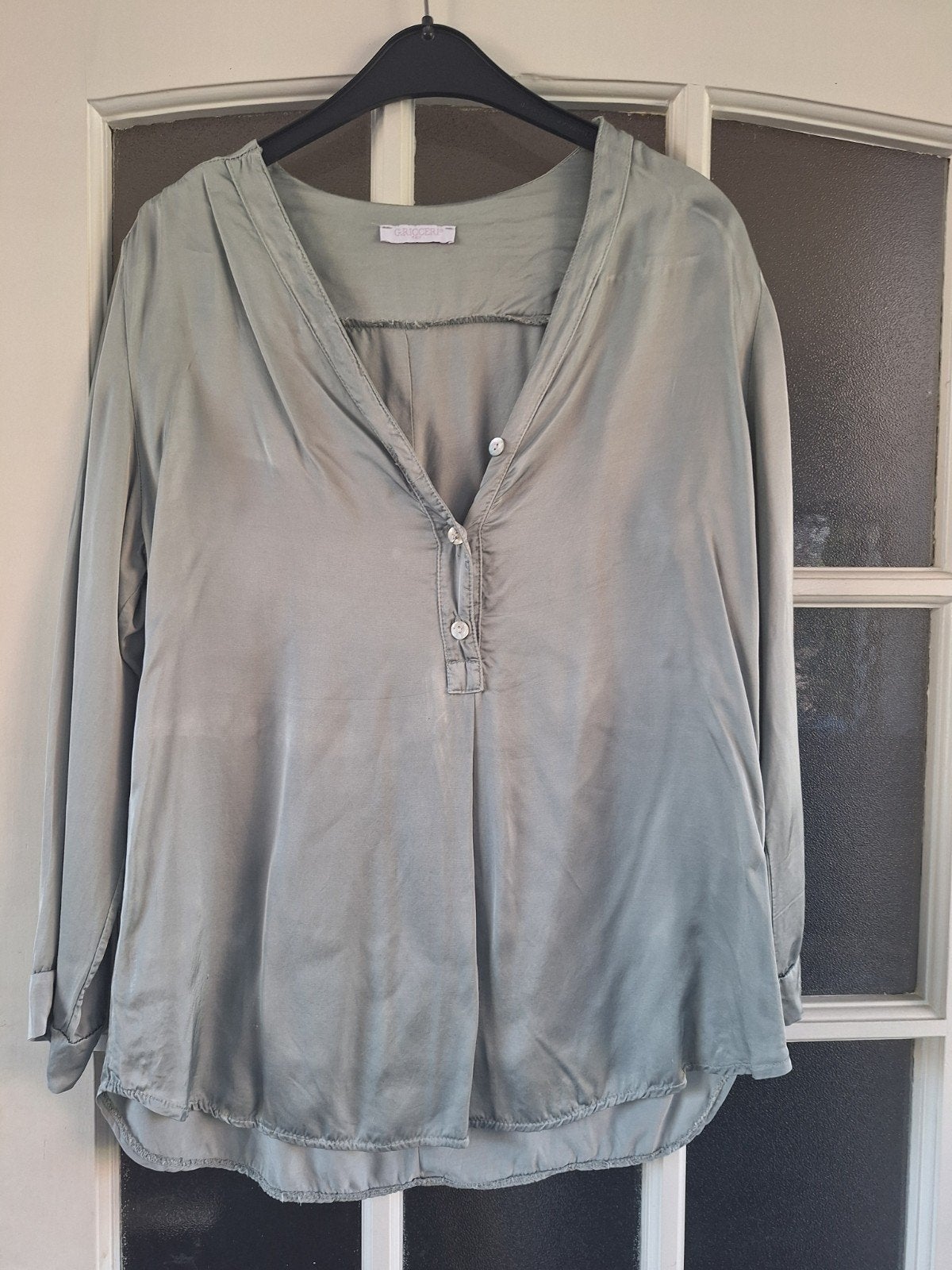 G.RICCERI Blouse - Groen/Grijs - Maat M, Maat 38/40 (M), G.RICCERI, Ophalen of Verzenden, Zo goed als nieuw