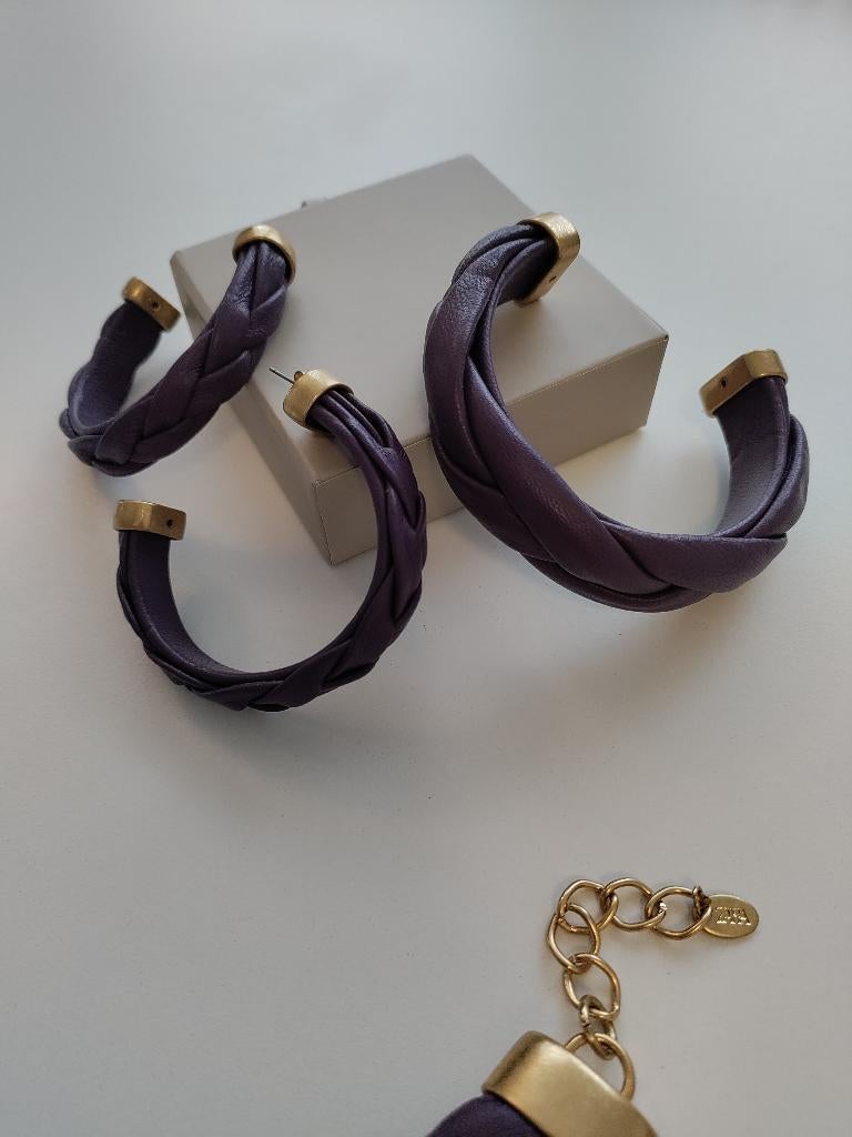 Zara lilac  faux leather necklace, bracelet and earring set, Ophalen of Verzenden, Leer