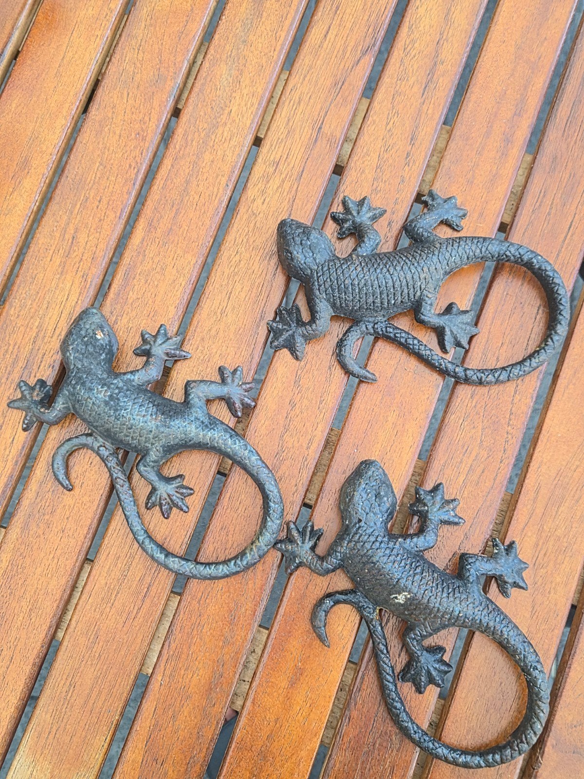 Set van 3 decoratieve metalen hagedissen, wandhaak gekko, Overige stijlen, Ophalen of Verzenden, Metaal, Gebruikt