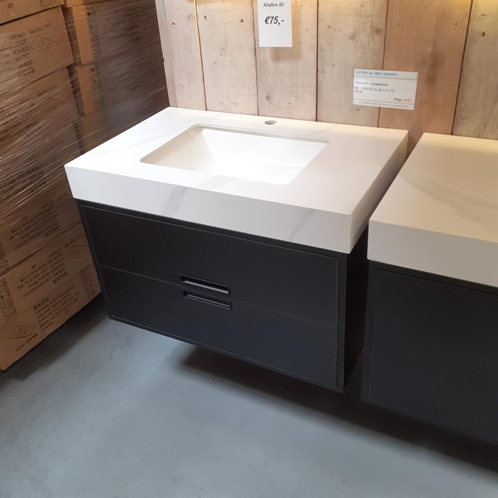 SALE! Badkamermeubel, Mat zwart, 80cm, 2 Lades, Altira 80, Ophalen of Verzenden, Nieuw, Zwart