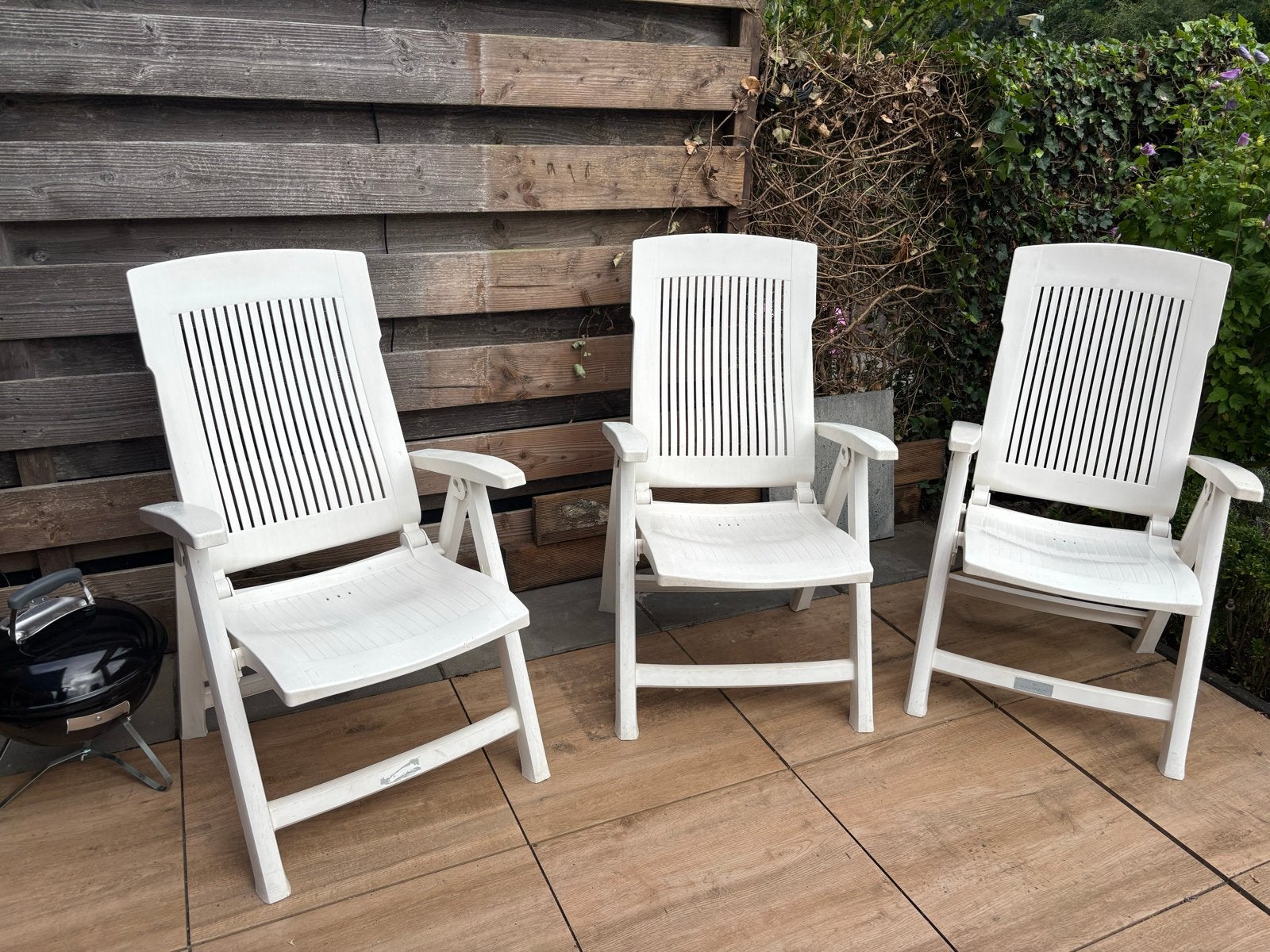 3x Witte Hartman tuinstoelen incl. kussens, Ophalen, Gebruikt, Kunststof, Verstelbaar