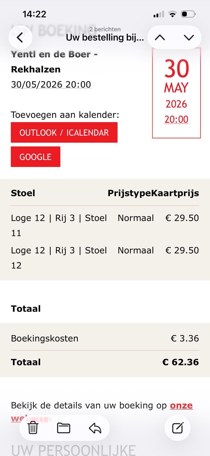 Yentl en de Boer, Tickets en Kaartjes, Twee personen, Mei