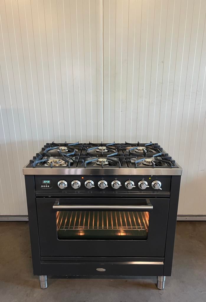 Luxe Boretti fornuis antraciet 6 pits - 90 cm, 60 cm of meer, Ophalen of Verzenden, Zo goed als nieuw, Gas