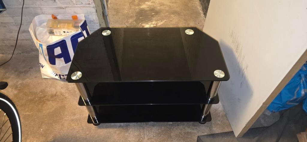 Artiss TV Standaard 3 Lagen Opslagrek Gehard Glas, Zo goed als nieuw, Glas, Minder dan 100 cm, Modern