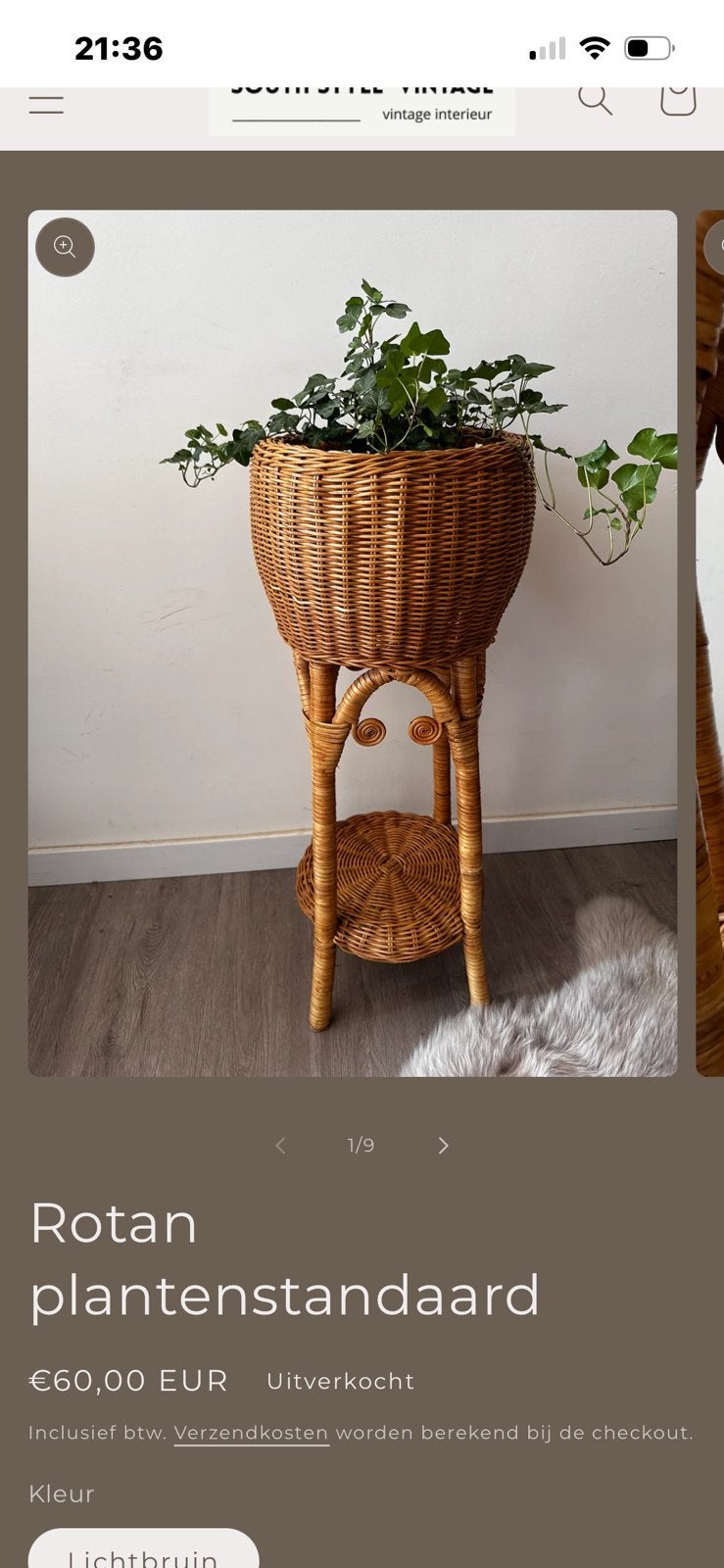 Vintage rotan plantenstandaard, Huis en Inrichting, Woonaccessoires | Overige, Ophalen, Vintage, Gebruikt, Natuurlijk materiaal